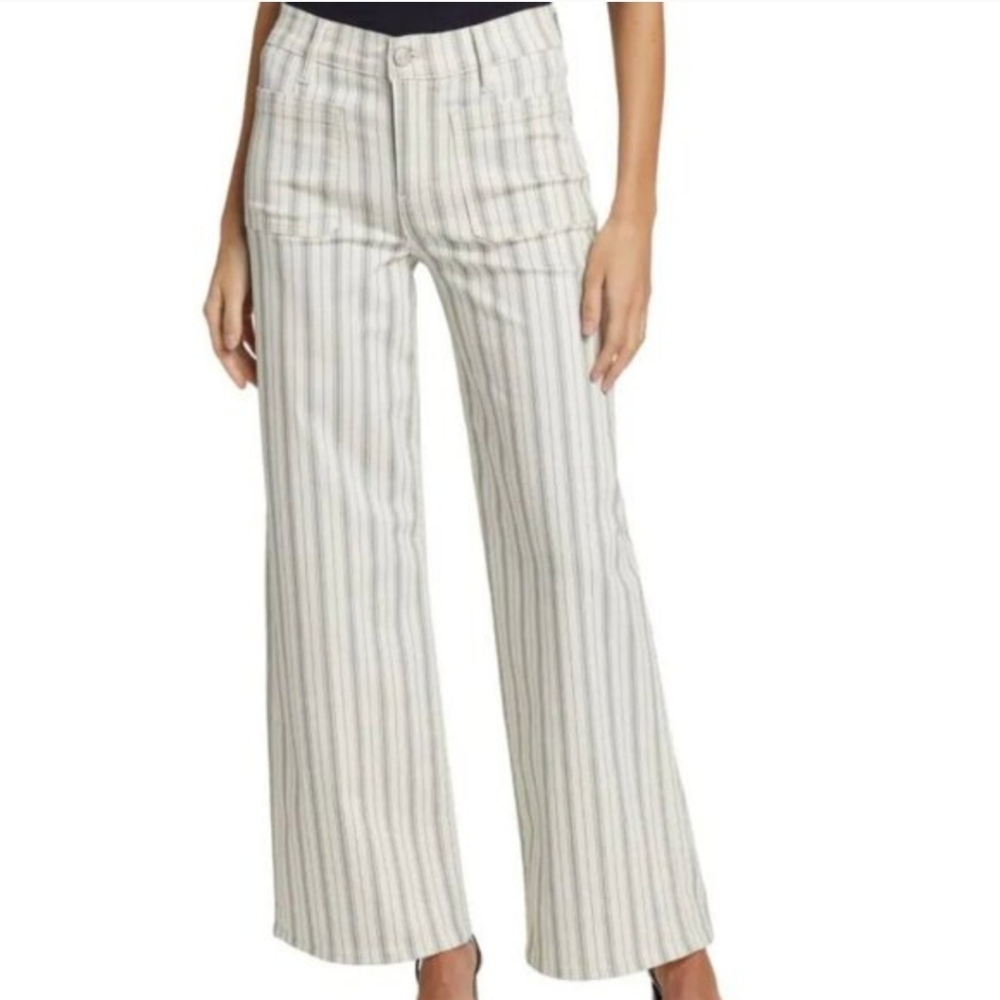 FRAME Denim Le Slim Palazzo Ivory Striped Jeans